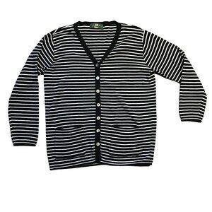 Vintage Orvis Striped V-Neck Cardigan Sweater Women's S Black White Cotton USA‎